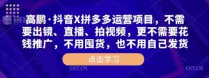 高鵬·抖音視頻X拼多多運營新項目，無需出境、直播間、拍攝視頻，無需支付營銷推廣費用，無需囤貨，無需安排發貨 - 嚴選資源大全 - 嚴選資源大全