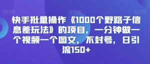 快手批量操作《1000個野路子信息差玩法》的項目，一分鐘做一個視頻一個圖文，不封號，日引流150+【揭秘】 - 嚴選資源大全 - 嚴選資源大全