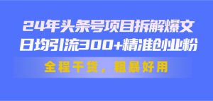 24年頭條號項目拆解爆文,日均引流300+精準創業粉,全程干貨,粗暴好用 - 嚴選資源大全 - 嚴選資源大全