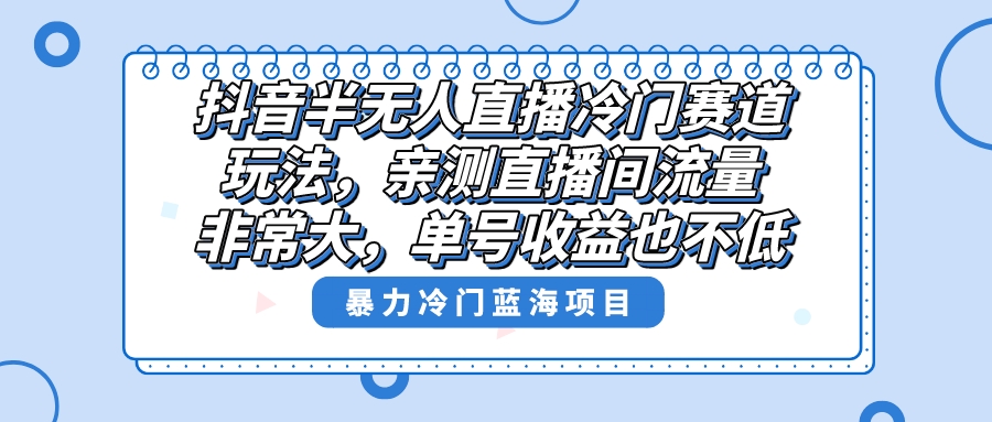 抖音半無人直播冷門賽道玩法,直播間流量非常大,單號收益也不低! - 嚴選資源大全