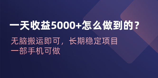 一天收益5000+怎么做到的？無腦搬運即可，長期穩定項目，一部手機可做 - 嚴選資源大全