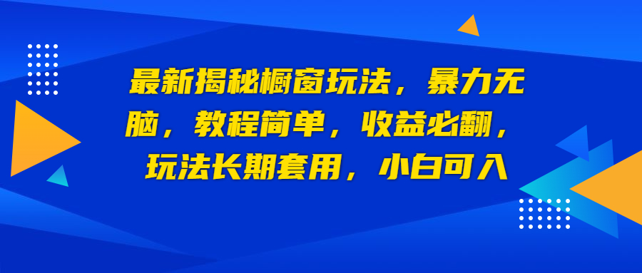 最新揭秘櫥窗玩法，暴力無腦，收益必翻，玩法長期套用，小白可入 - 嚴選資源大全