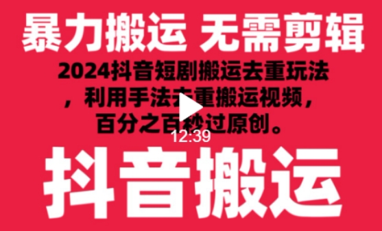 2024最新抖音搬運技術，抖音短劇視頻去重，手法搬運，利用工具去重，達到秒過原創的效果 - 嚴選資源大全