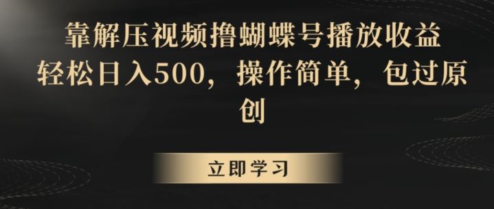 靠解壓視頻擼蝴蝶號播放收益，輕松日入500，操作簡單，包過原創【揭秘】 - 嚴選資源大全