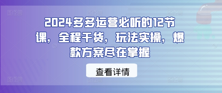 2024多多運(yùn)營(yíng)必聽的12節(jié)課，全程干貨，玩法實(shí)操，爆款方案盡在掌握 - 嚴(yán)選資源大全