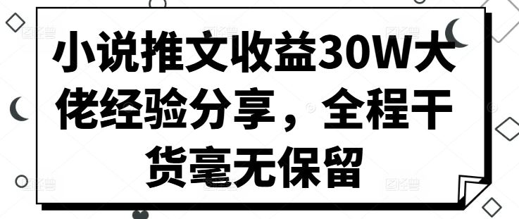 小說推文收益30W大佬經(jīng)驗分享,全程干貨毫無保留 - 嚴選資源大全