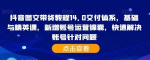 抖音圖文帶貨教程14.0交付體系，基礎與精英課，新增賬號運營錦囊，快速解決賬號針對問題 - 嚴選資源大全 - 嚴選資源大全