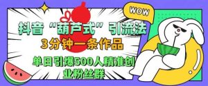 抖音葫蘆式引流法，三分鐘一條作品，單日引爆抖音500人精準(zhǔn)創(chuàng)業(yè)粉絲群【揭秘】 - 嚴(yán)選資源大全 - 嚴(yán)選資源大全