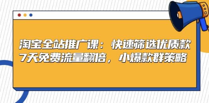 (13184期)淘寶全站推廣課:快速篩選優質款,7天免費流量翻倍,小爆款群策略 - 嚴選資源大全