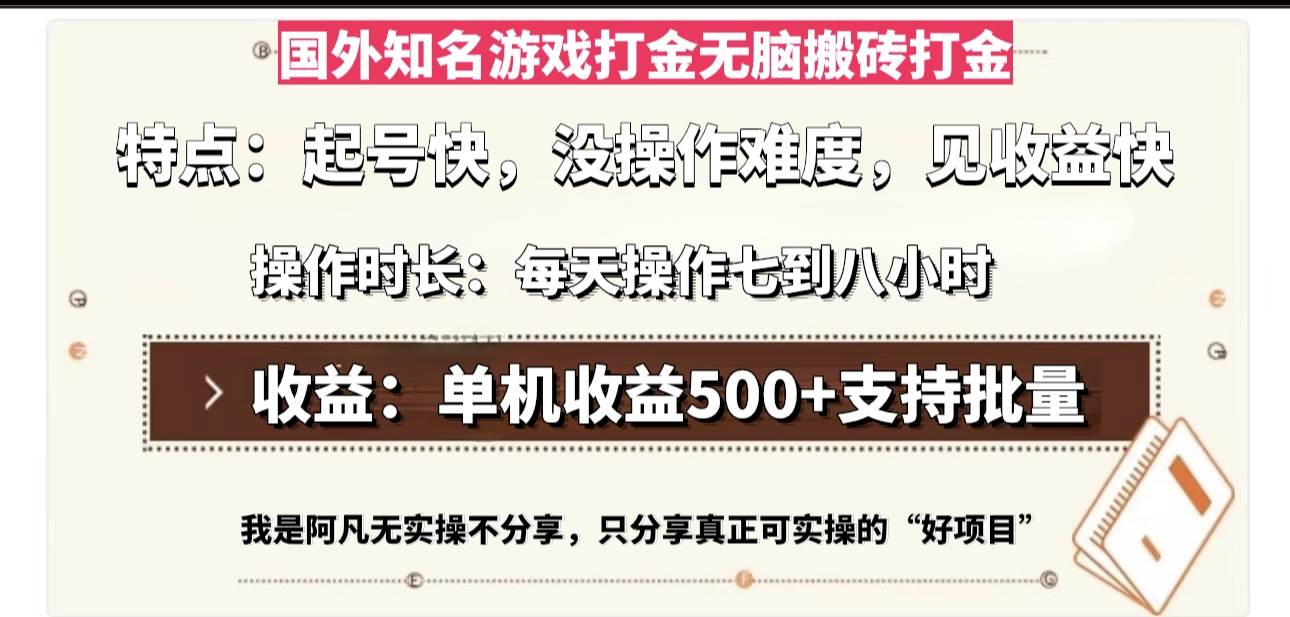(13307期)國外知名游戲打金無腦搬磚單機收益500,每天操作七到八個小時 - 嚴選資源大全