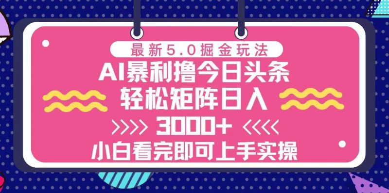 (13398期)今日頭條最新5.0掘金玩法,輕松矩陣日入3000+ - 嚴選資源大全 - 嚴選資源大全