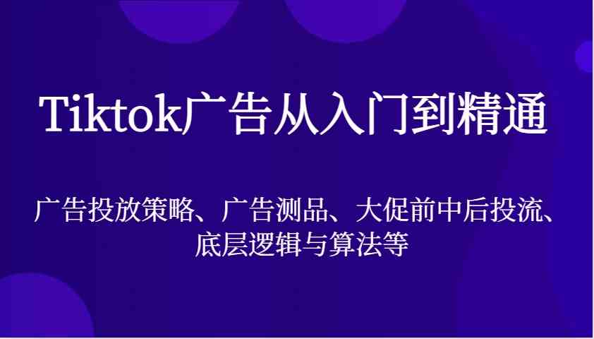 Tiktok廣告從入門到精通，廣告投放策略、廣告測品、大促前中后投流、底層邏輯與算法等 - 嚴(yán)選資源大全