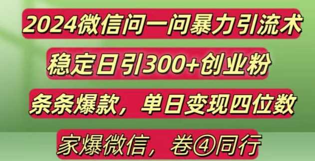 2024最新微信問一問暴力引流300+創業粉,條條爆款單日變現四位數【揭秘】 - 嚴選資源大全