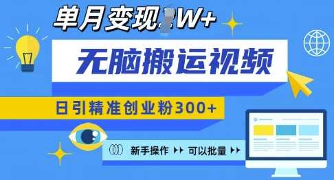 無腦搬運視頻號可批量復制，新手即可操作，日引精準創業粉300+，月變現過W?【揭秘】 - 嚴選資源大全