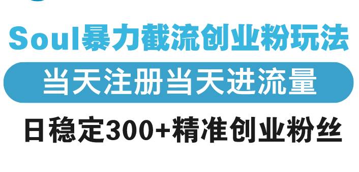 (13935期)Soul暴力截流創業粉玩法,當天注冊當天進流量,日穩定300+精準創業粉絲 - 嚴選資源大全