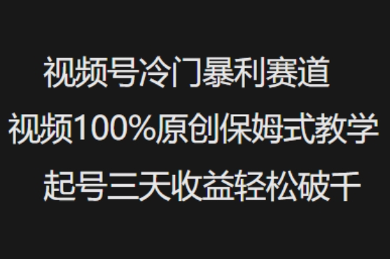 視頻號冷門暴利賽道視頻100%原創保姆式教學起號三天收益輕松破千 - 嚴選資源大全