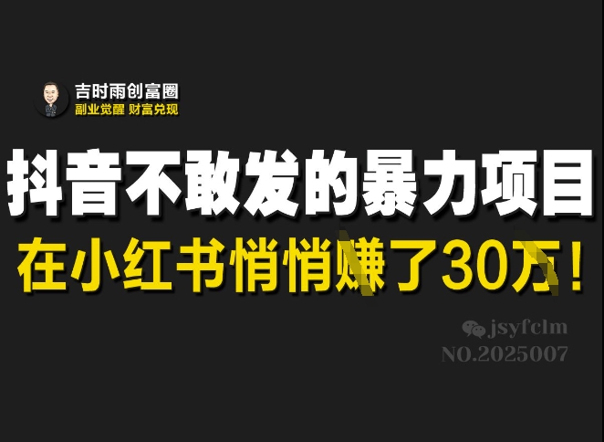 抖音不敢發的暴利項目，在小紅書悄悄掙了30W - 嚴選資源大全