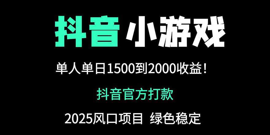抖音官方小游戲2025全網最新玩法，暴利賺錢項目，單機日入2000+ - 嚴選資源大全