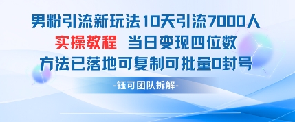 男粉引流新玩法10天引流7000人當日變現四位數可復制可批量0封號 - 嚴選資源大全