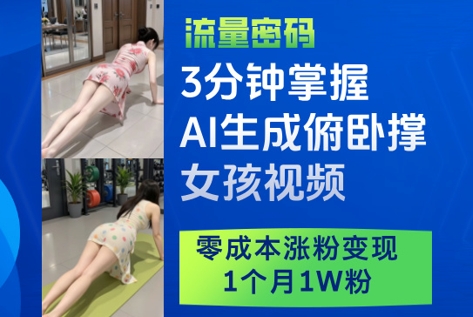3分鐘掌握AI生成俯臥撐女孩視頻，零成本漲粉變現(xiàn)，1個(gè)月1W粉 - 嚴(yán)選資源大全