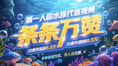 第一人稱水族代言視頻，條條萬贊，20條作品漲粉7.8W，多種變現方式月入五位數 - 嚴選資源大全