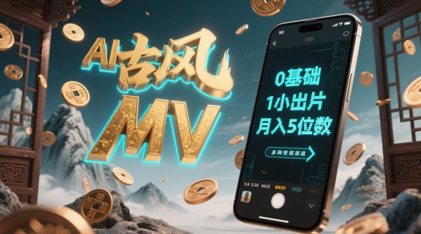 AI一鍵生成古風音樂MV，0剪輯基礎1小時出片，多種變現渠道，一部手機月入5位數 - 嚴選資源大全