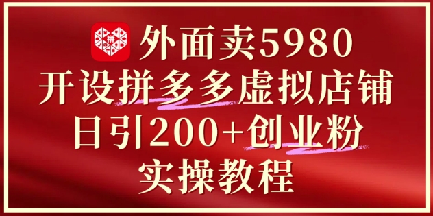 外面賣5980開設拼多多虛擬店鋪：單日引流200+創業付費粉實戰教程 - 嚴選資源大全