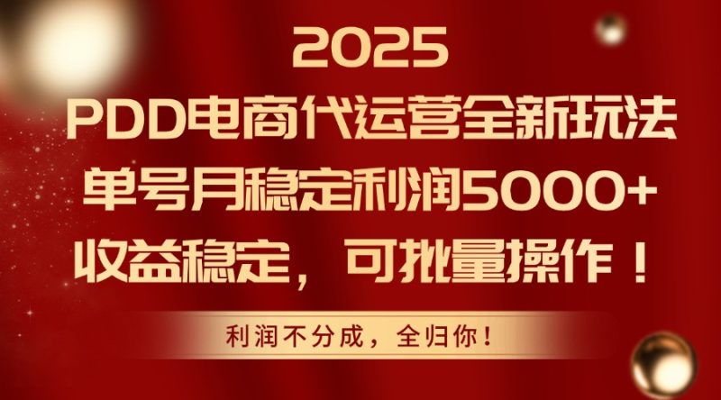 2025PDD電商代運營全新玩法,單號月穩定利潤5000+,收益穩定,可批量操作 - 嚴選資源大全 - 嚴選資源大全