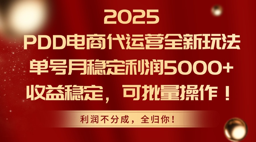 2025PDD電商代運(yùn)營全新玩法,單號(hào)月穩(wěn)定利潤5000+,收益穩(wěn)定,可批量操作 - 嚴(yán)選資源大全