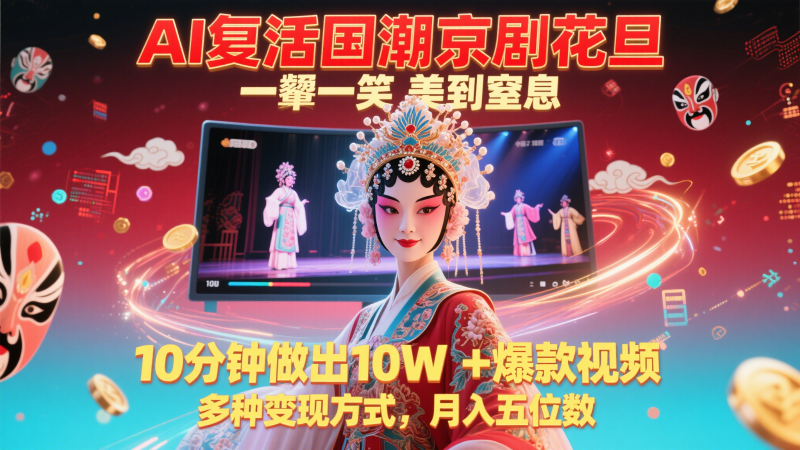 AI復(fù)活國(guó)潮京劇花旦，一顰一笑美到窒息，10分鐘做出10W+爆款視頻，多種變現(xiàn)方式 - 嚴(yán)選資源大全 - 嚴(yán)選資源大全