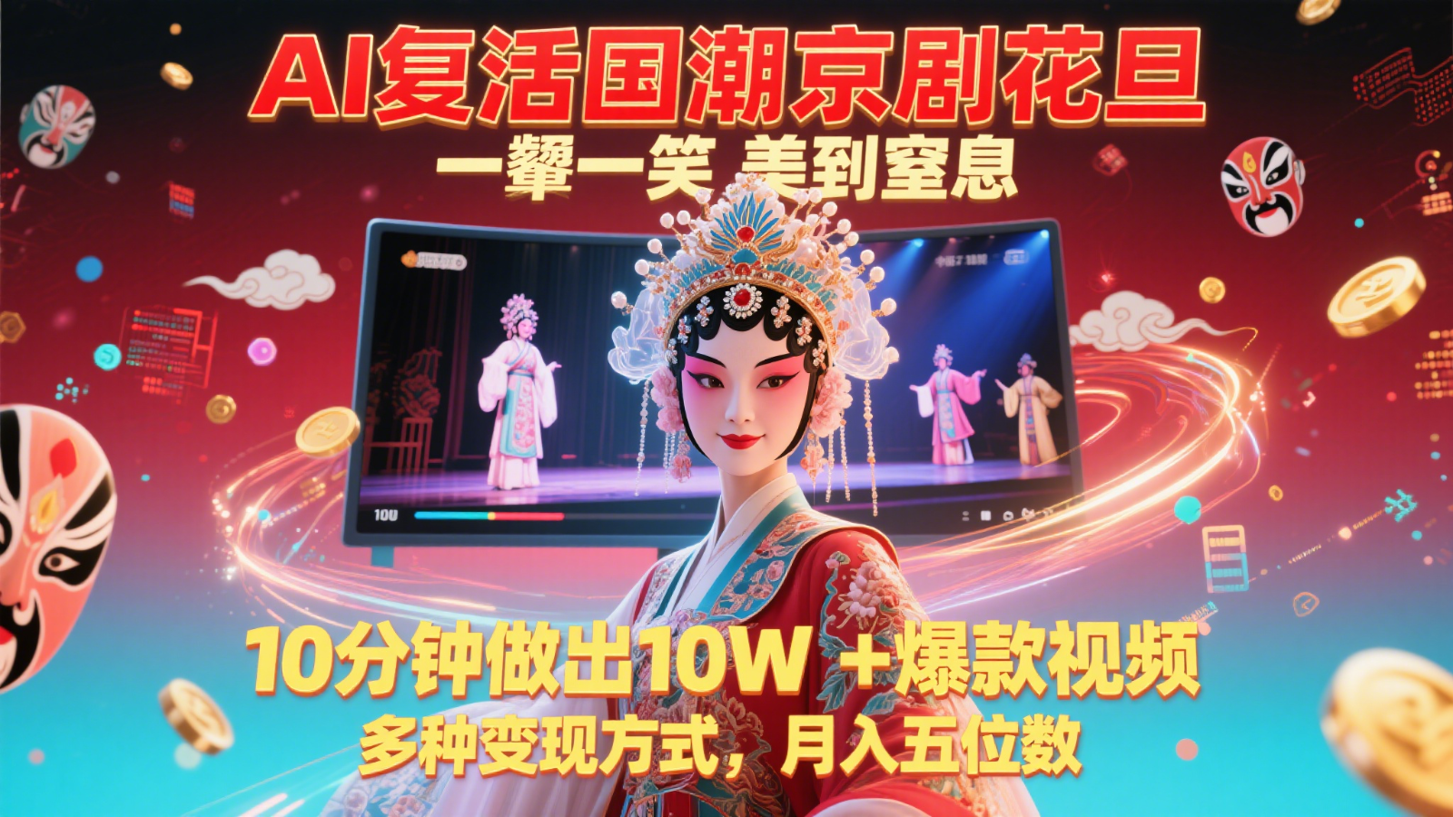 AI復(fù)活國潮京劇花旦,一顰一笑美到窒息,10分鐘做出10W+爆款視頻,多種變現(xiàn)方式 - 嚴(yán)選資源大全