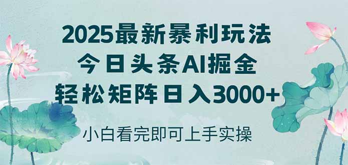 今日頭條2025年最新暴利玩法,思路簡單,復制粘貼,輕松實現矩陣日入3000+ - 嚴選資源大全
