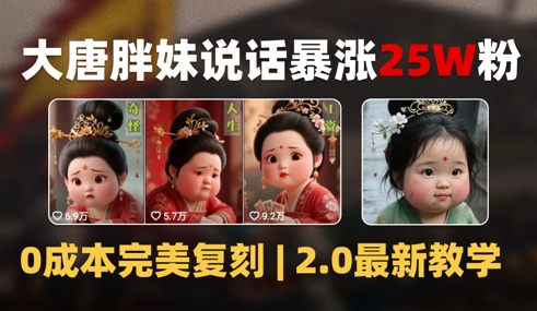AI大唐胖貴妃說話2.0,40條視頻暴漲40w粉,附獨家變現攻略 - 嚴選資源大全