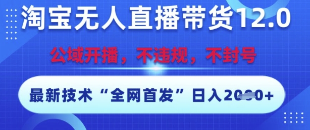 淘寶無人直播帶貨12.0，最新技術，不封號，不違規，操作簡單，開播爆單，日入多張【揭秘】 - 嚴選資源大全
