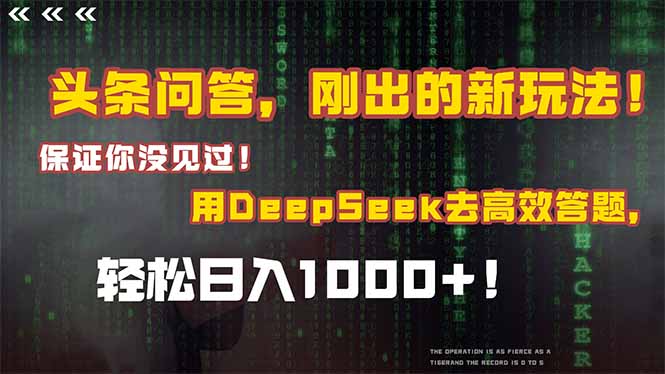 頭條問答,剛出的新玩法!保證你沒見過!結(jié)合Deepseek高效答題,日入1000+ - 嚴選資源大全