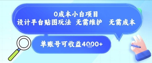 0成本小白項目，設計平臺貼圖玩法，無需維護，無需成本，單賬號單月可產生收益4k+ - 嚴選資源大全