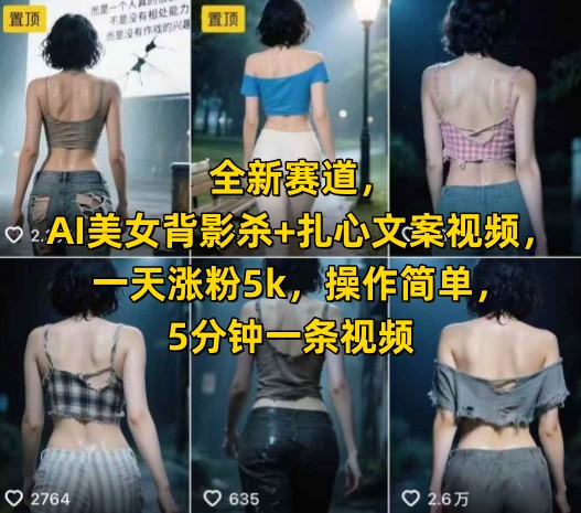 全新賽道，AI美女背影殺+扎心文案視頻，一天漲粉5k，操作簡單，5分鐘一條視頻 - 嚴選資源大全