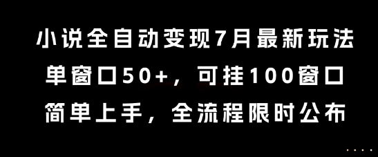 小說全自動變現7月玩法，單窗口50+，可掛100窗口，簡單上手，全流程限時公布【揭秘】 - 嚴選資源大全