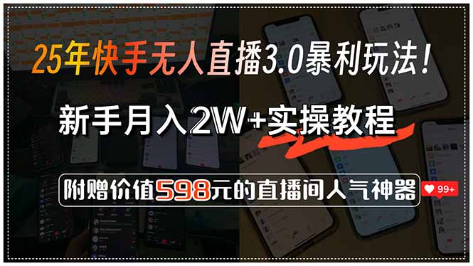 25年快手無人直播3.0暴利玩法！，新手月入2W+實操教程，附贈價值598元… - 嚴選資源大全