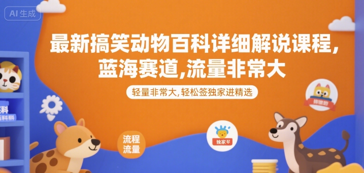 最新搞笑動物百科詳細解說課程，藍海賽道，流量非常大，輕松簽獨家進精選 - 嚴選資源大全