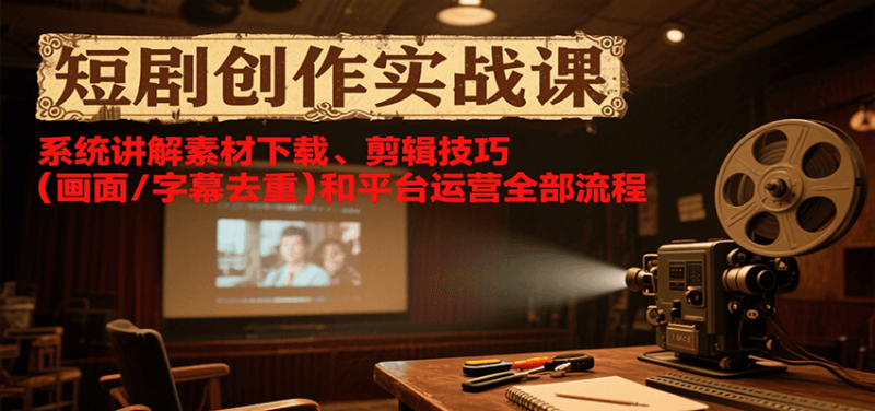 短劇創作實戰課,系統講解素材下載、剪輯技巧(畫面/字幕去重)和平臺運營全部流程 - 嚴選資源大全 - 嚴選資源大全