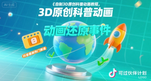 自制3D原創科普動畫教程，動畫還原事件，抖音最新熱門賽道，可過伙伴計劃 - 嚴選資源大全