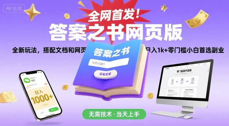 全網首發！答案之書網頁版，全新玩法，搭配文檔和網頁，日入1k+零門檻小白首選副業【揭秘】 - 嚴選資源大全