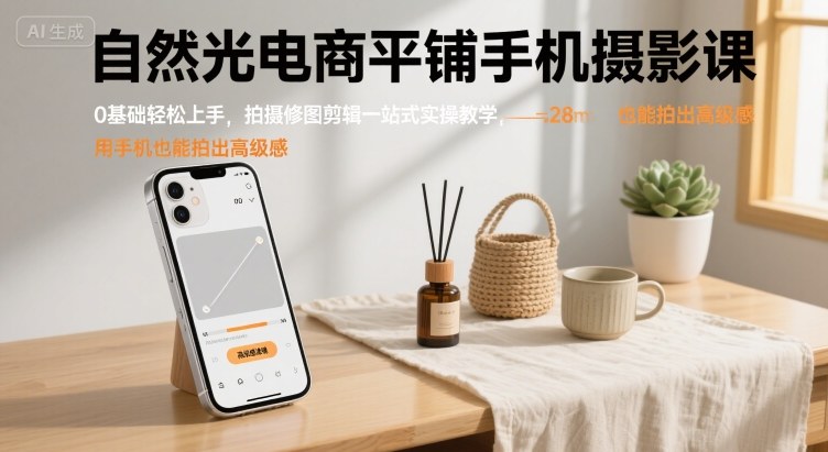 自然光電商平鋪手機攝影課，0基礎輕松上手，拍攝修圖剪輯一站式實操教學，用手機也能拍出高級感 - 嚴選資源大全