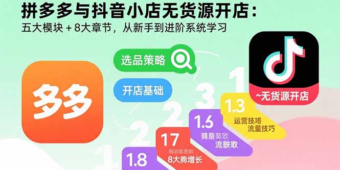 拼多多與抖音小店無(wú)貨源開店：五大模塊+8大章節(jié)，從新手到進(jìn)階系統(tǒng)學(xué)習(xí) - 嚴(yán)選資源大全