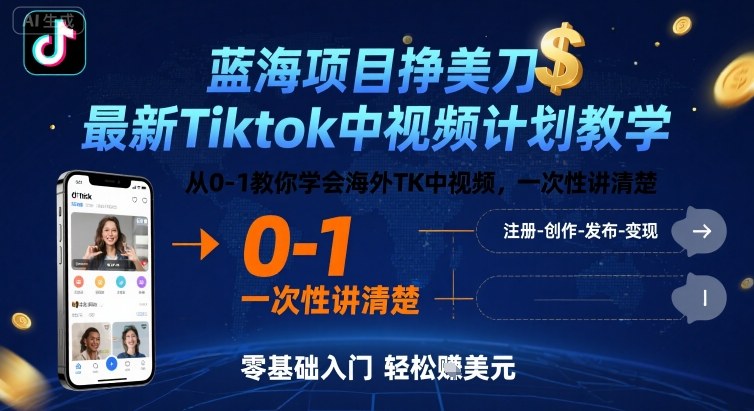 藍海項目掙美刀,最新Tiktok中視頻計劃教學,從0-1教你學會海外TK中視頻,一次性講清楚 - 嚴選資源大全