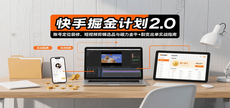 快手掘金計劃2.0，賬號定位裝修、短視頻剪輯選品與磁力金牛+裂變出單實戰指南 - 嚴選資源大全 - 嚴選資源大全