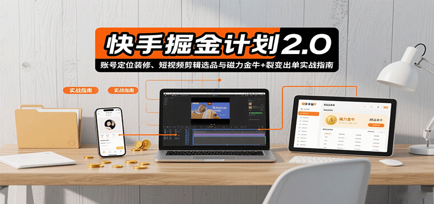 快手掘金計劃2.0,賬號定位裝修、短視頻剪輯選品與磁力金牛+裂變出單實戰指南 - 嚴選資源大全