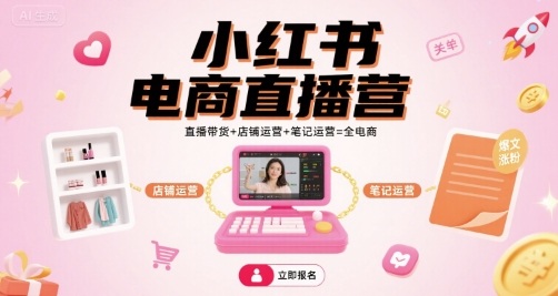 小紅書電商直播營，直播帶貨+店鋪運營+筆記運營=全電商 - 嚴選資源大全