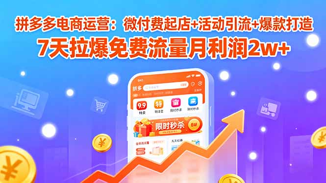 拼多多電商運營:微付費起店+活動引流+爆款打造 7天拉爆免費流量月利潤2w+ - 嚴選資源大全